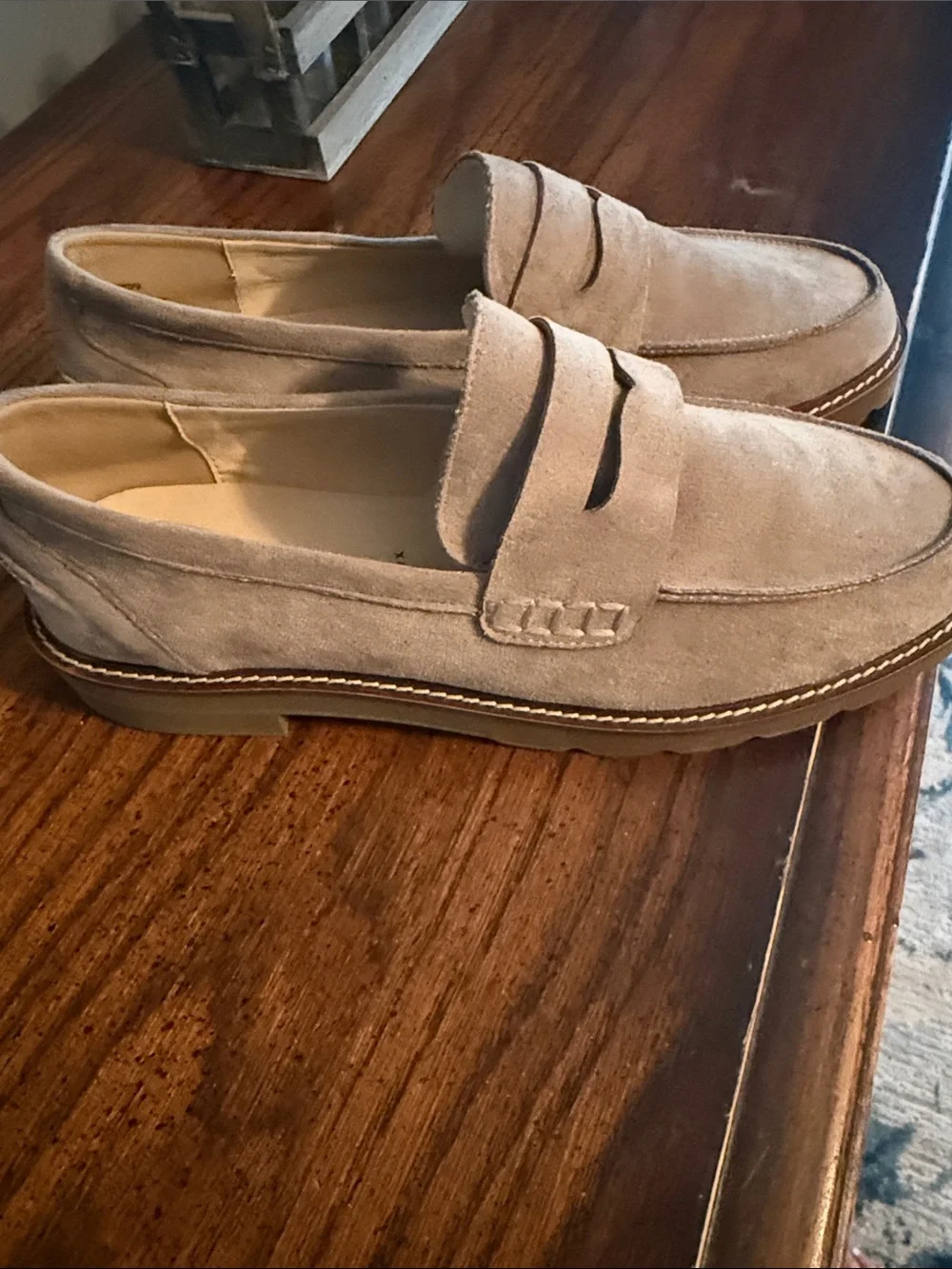 Anne Klein Men's Suede Penny Loafers in Taupe